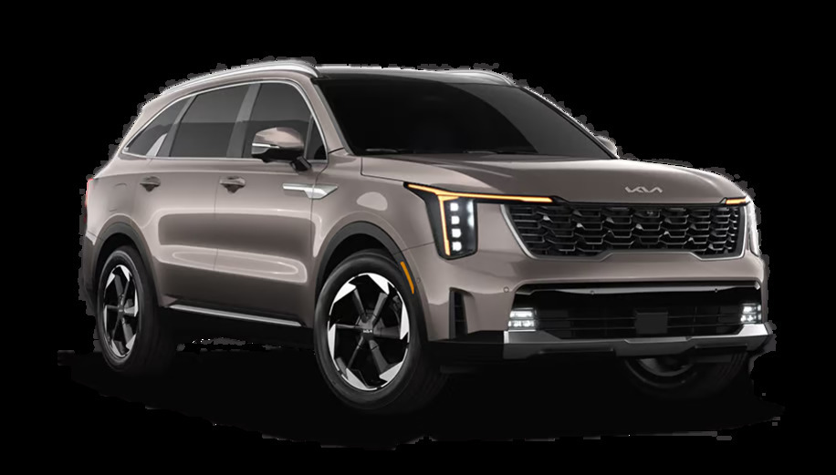 회색의 현대적인 디자인을 가진 SUV 차량이 정면에서 약간 측면으로 보인다.